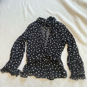 Zara Black Sheer Top with White Floral Design